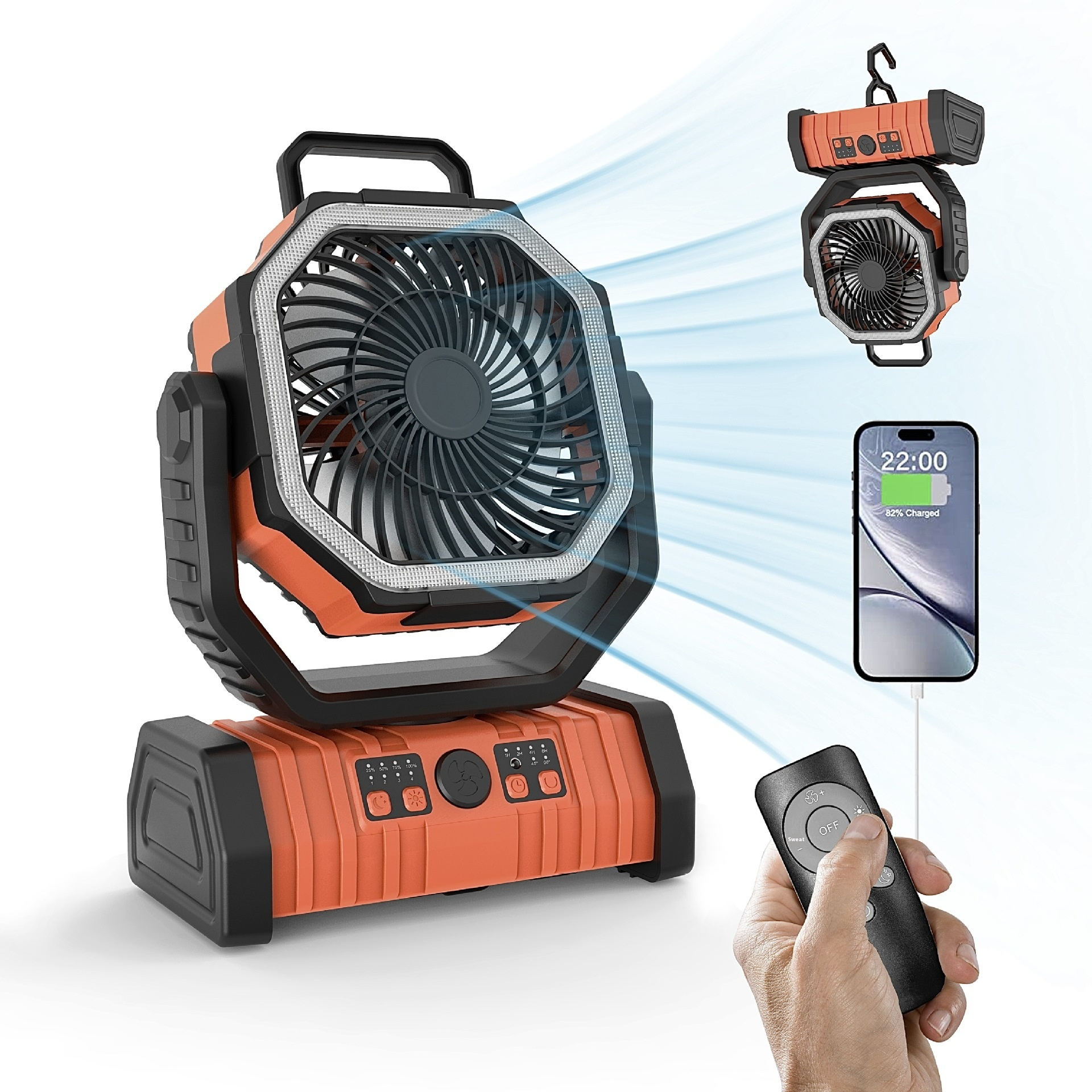 3-in-1 Emergency Camping Fan with LED Light & Power Bank