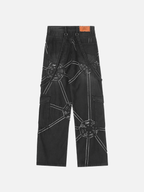 Spider Web Embroidered Denim Cargo Pants