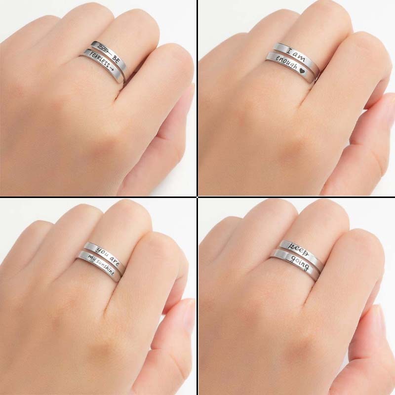 Retro Stainless Steel English Double Ring – "I am enough"