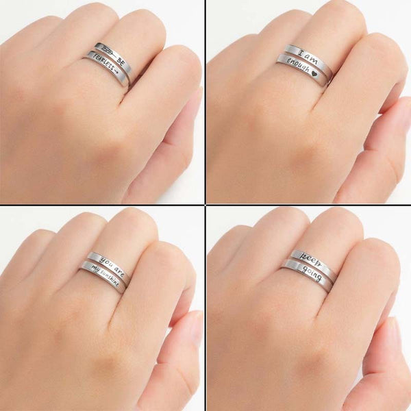 Retro Stainless Steel English Double Ring – "I am enough"
