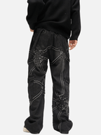 Spider Web Embroidered Denim Cargo Pants
