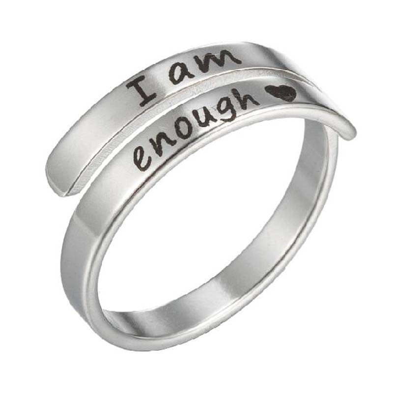 Retro Stainless Steel English Double Ring – "I am enough"
