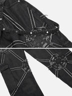 Spider Web Embroidered Denim Cargo Pants
