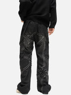 Spider Web Embroidered Denim Cargo Pants