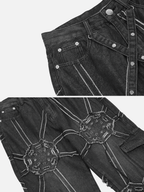 Spider Web Embroidered Denim Cargo Pants