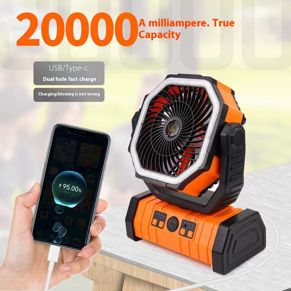 3-in-1 Emergency Camping Fan with LED Light & Power Bank