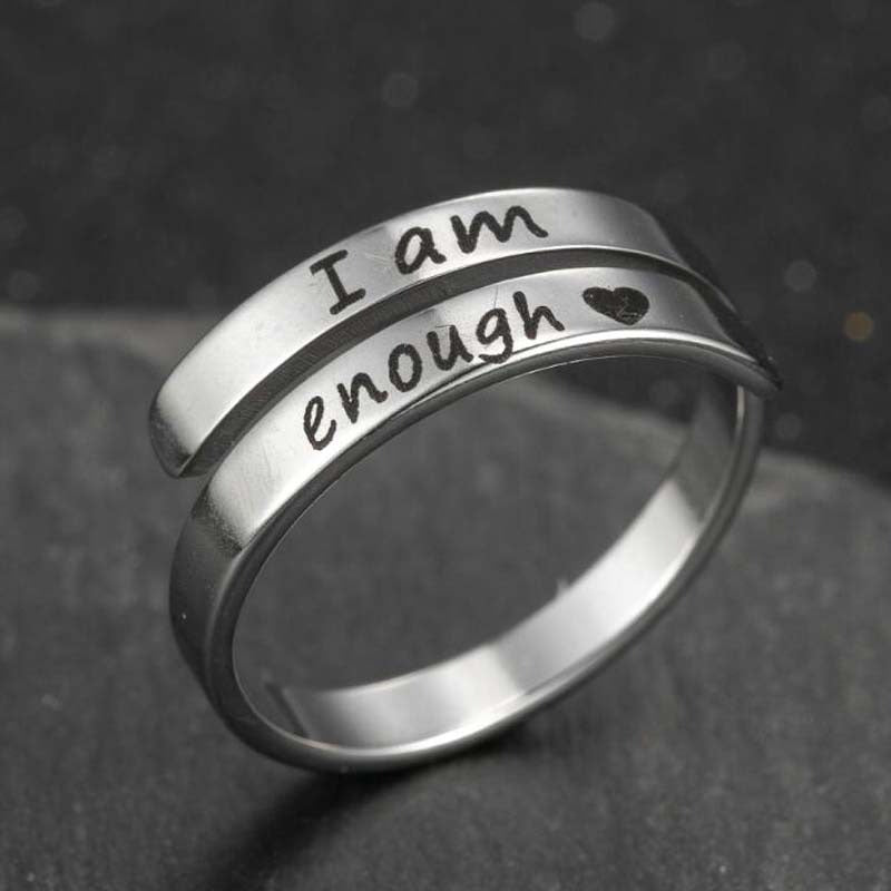 Retro Stainless Steel English Double Ring – "I am enough"
