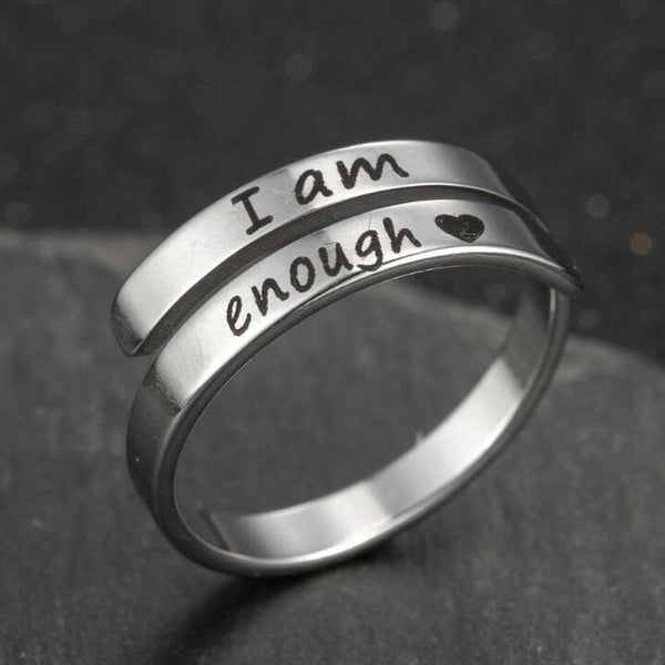 Retro Stainless Steel English Double Ring – "I am enough"