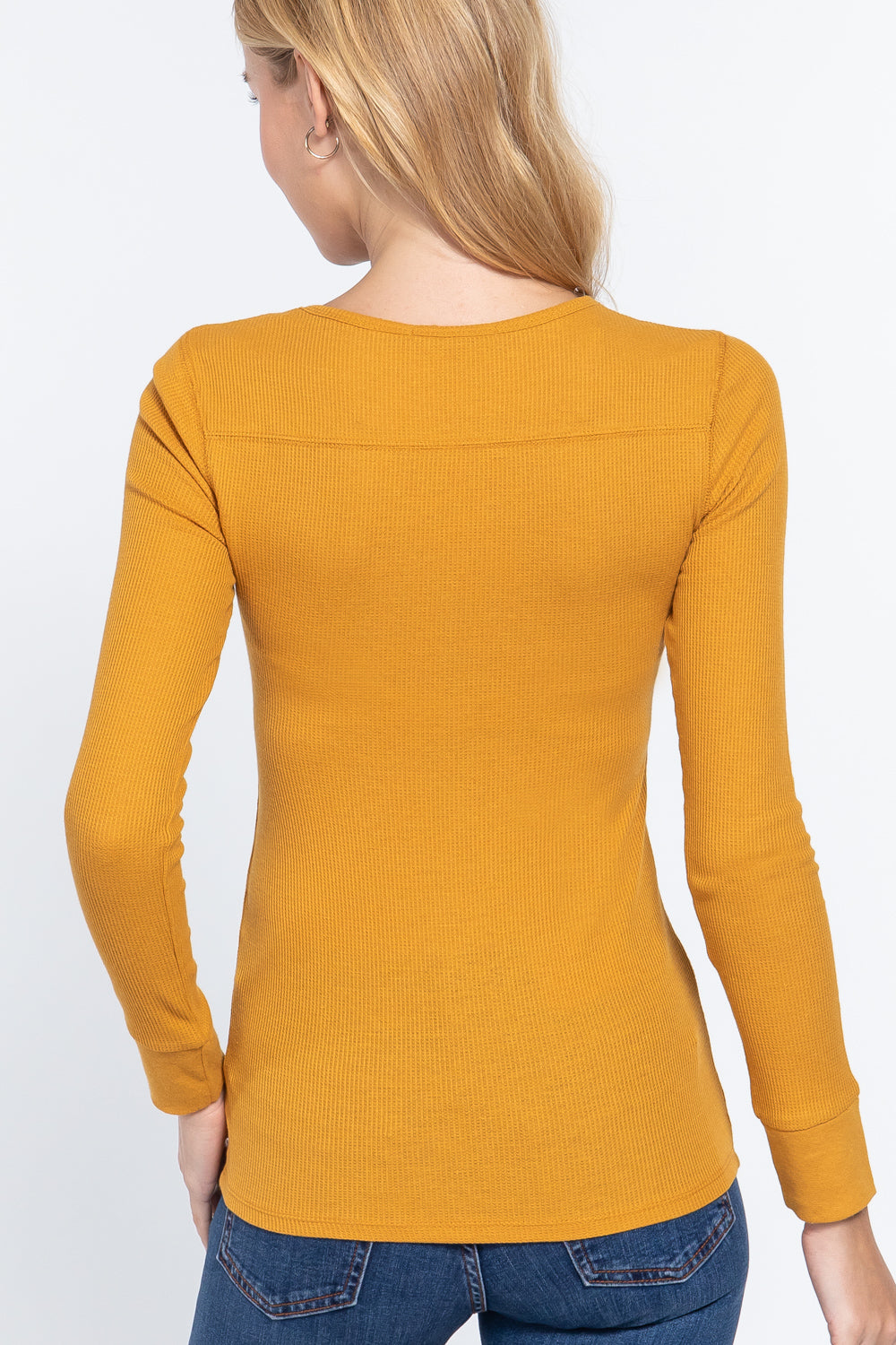 Long Slv V-neck Placket Thermal Top