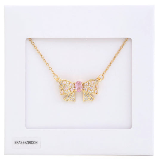 Rhinestone Bow Metal Necklace