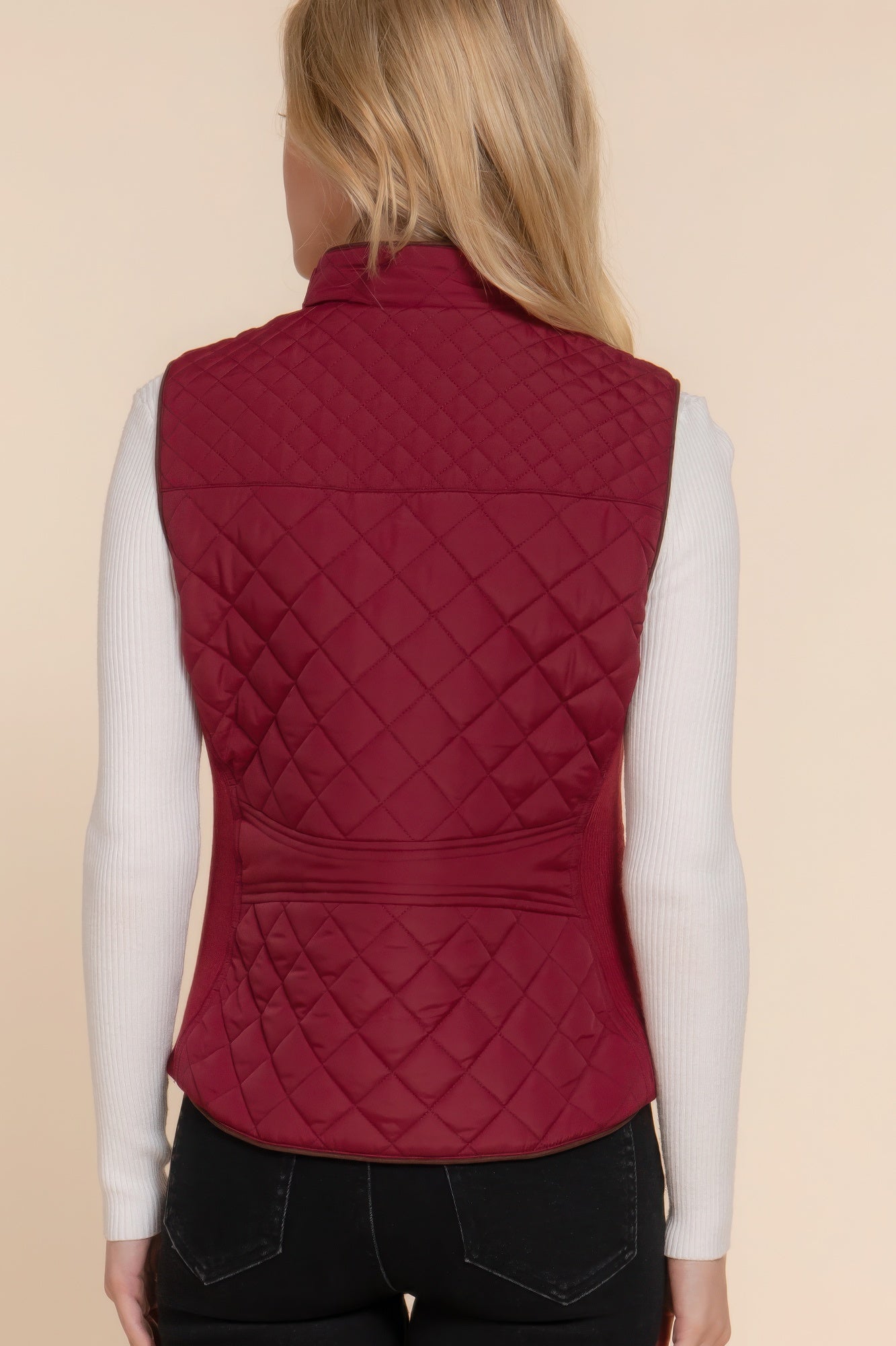 Suede Piping Quilted Padding Vest