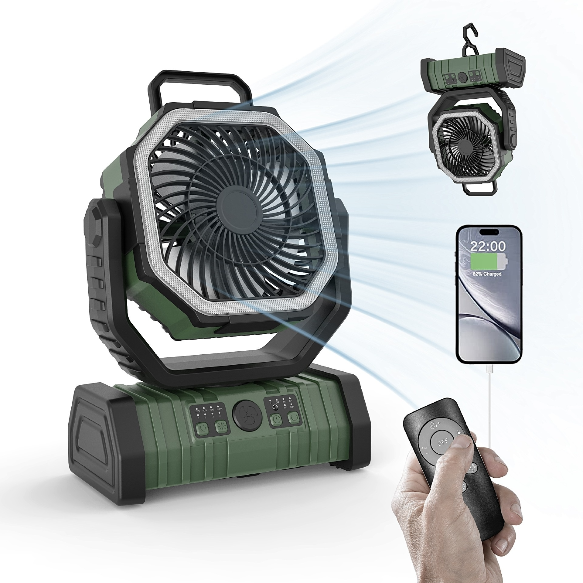 3-in-1 Emergency Camping Fan with LED Light & Power Bank