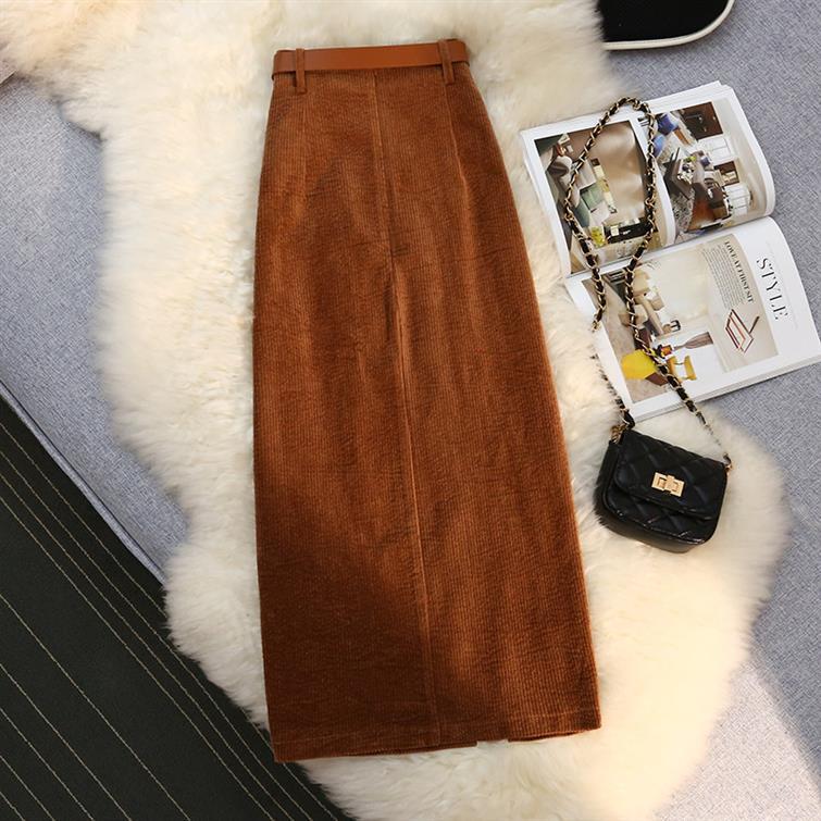 High Waist A-Line Corduroy Skirt for Women